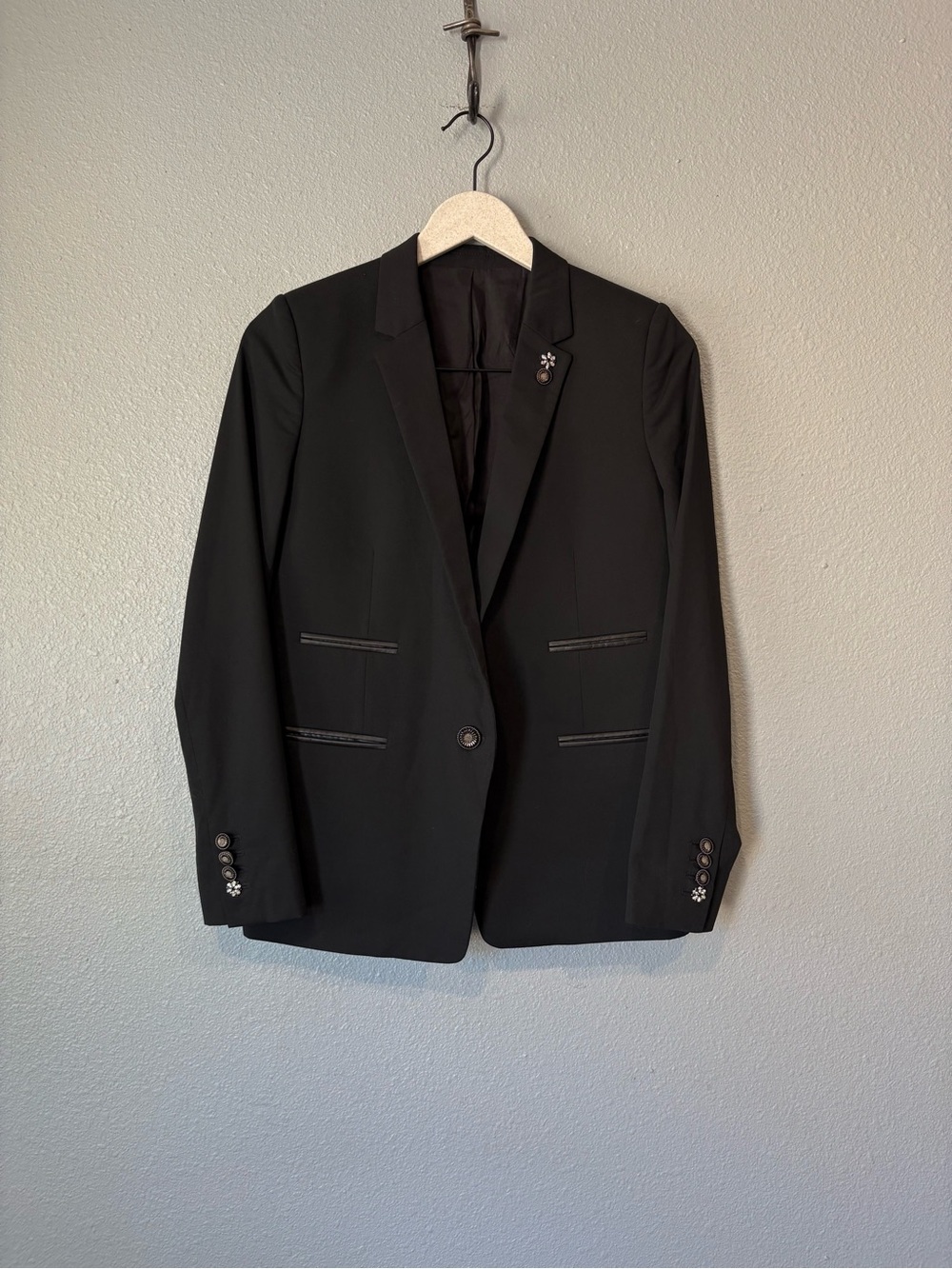 The Kooples Classic Black Crystal Embellished Menswear Blazer Jacket 34 / XS